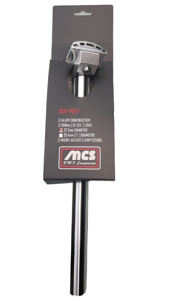 MCS FLUTED ALUMINUM BICYCLE SEATPOST w/ clamp BLACK/SILVER ANODIZED 27.2 x 350mm